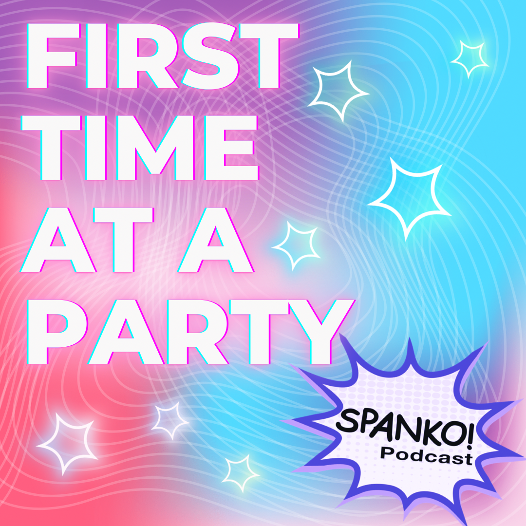 First Time at a Party title on a colorful party background