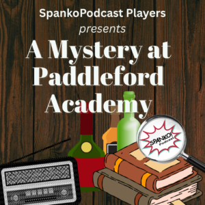 A graphic with a radio, a magnifying glass, some books, and a few bottles, along with the title of the episode