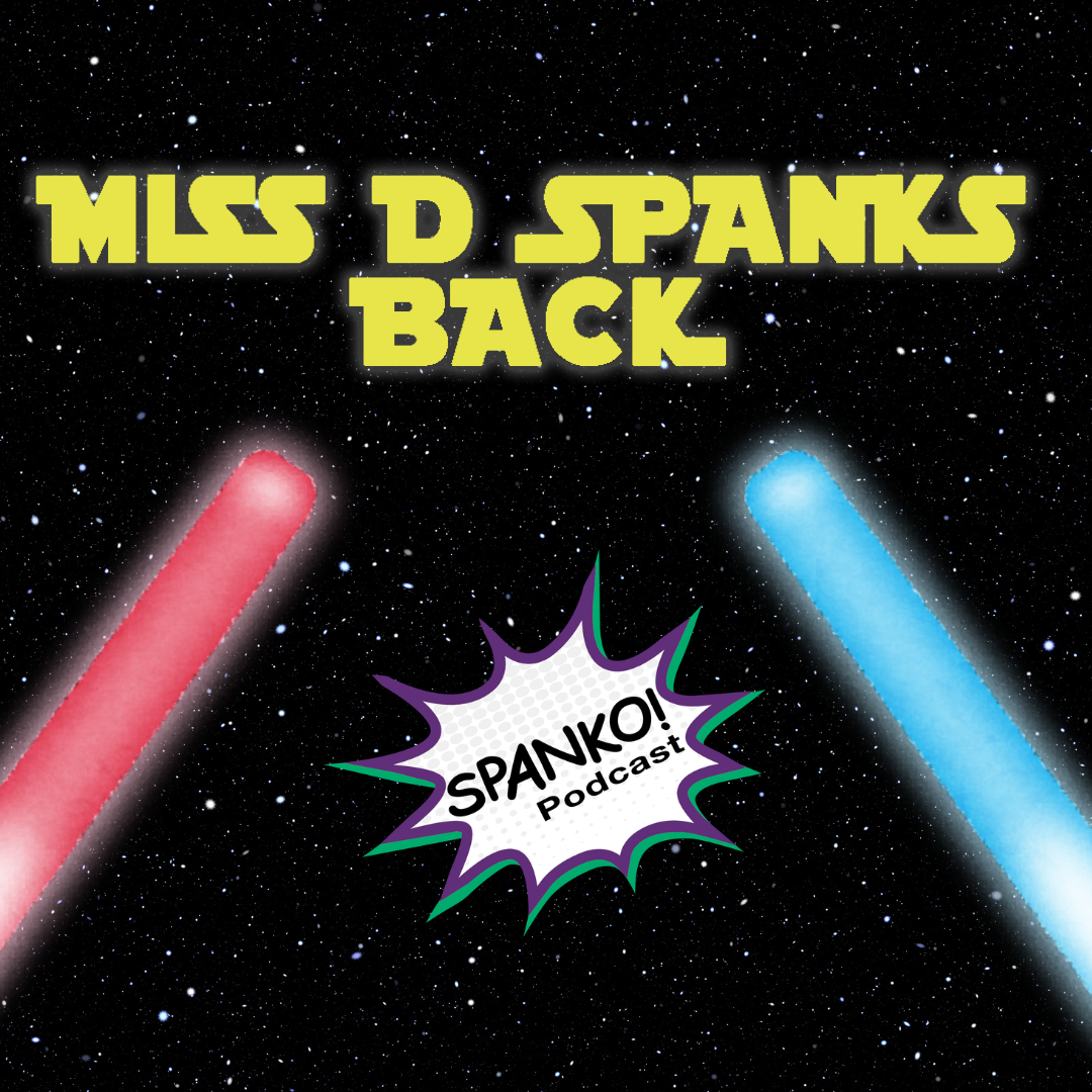 The episode title in star wars style font on a space background